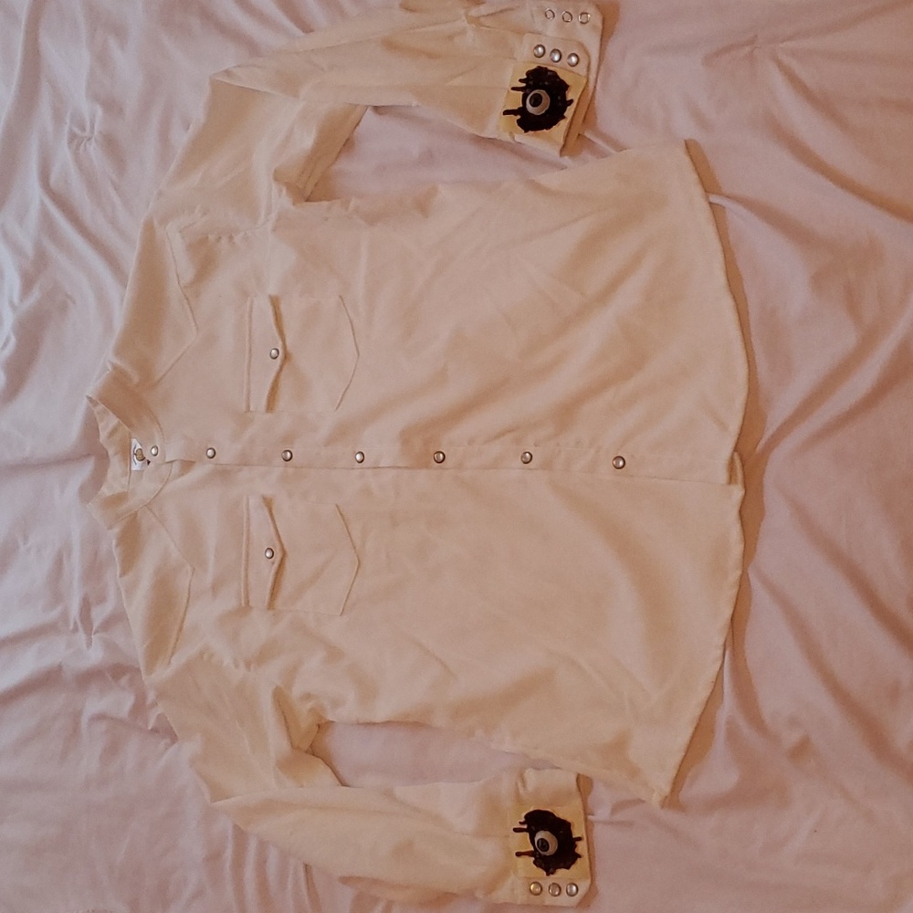 Men White Trick Or Treat Long Sleeve eyeballs wrist patch Shirt O/S